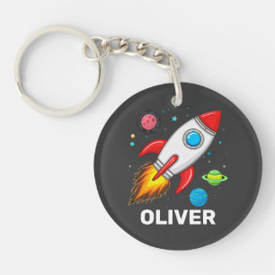 Porte-clefs Garçons Rocket Outerspace Cute Personnalisée