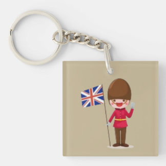 Porte-clefs Garde londonien heureux agitant l'Union Jack