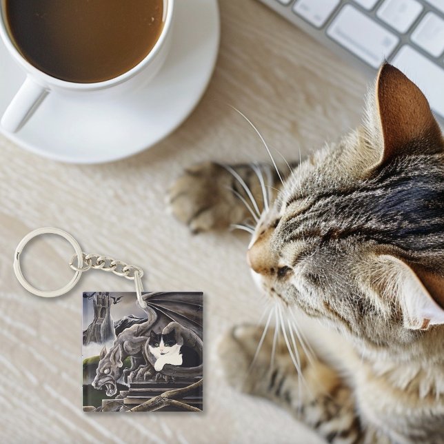 Porte-clefs Gargoyle noir blanc (Créateur téléchargé)