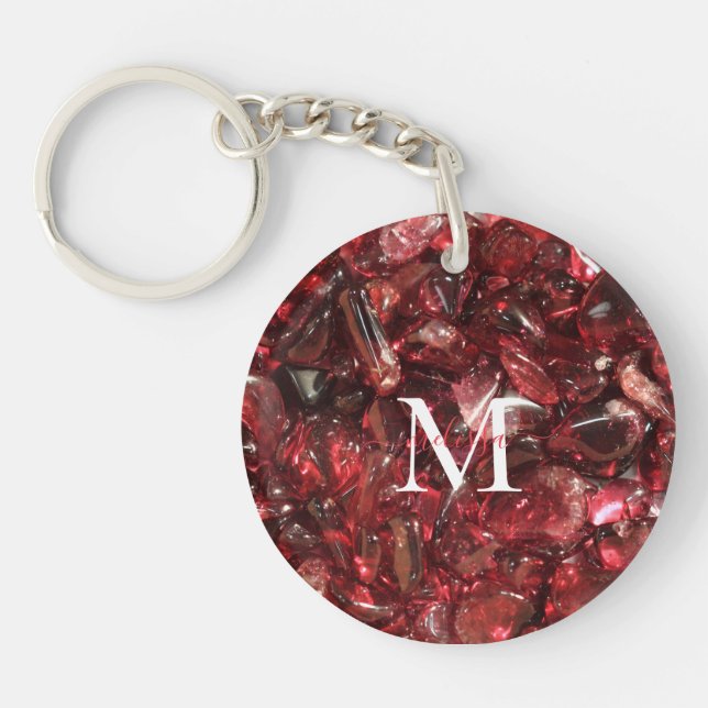 Porte-clefs Garnet Birthstone Monogramme Nom personnalisé (Devant)