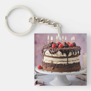 Porte-clefs Gâteau D'Anniversaire De Crème Chocolée Aux Fraise