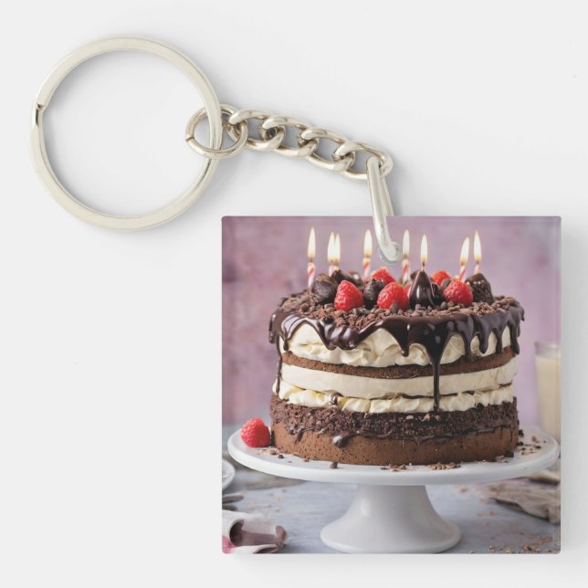 Porte-clefs Gâteau D'Anniversaire De Crème Chocolée Aux Fraise (Devant)