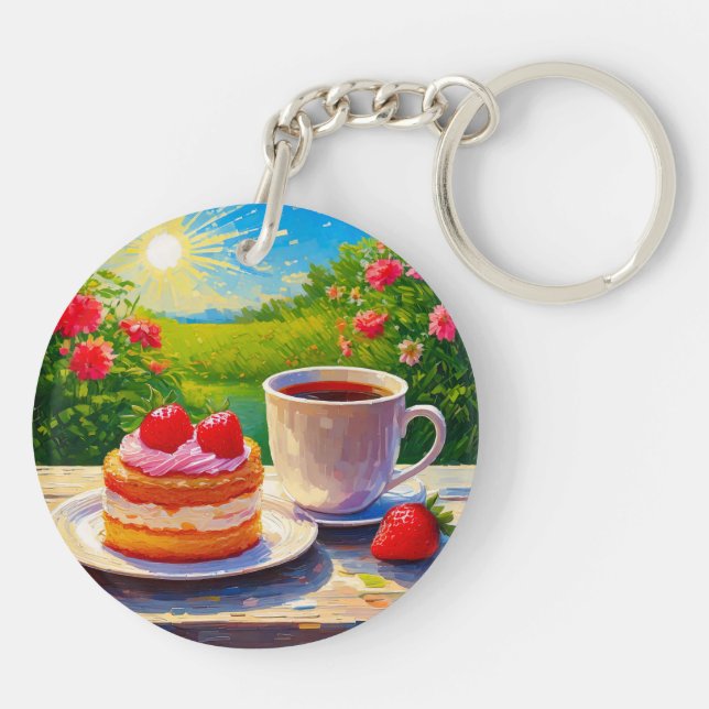 Porte-clefs Gâteau fraise et café délicieux (Dos)