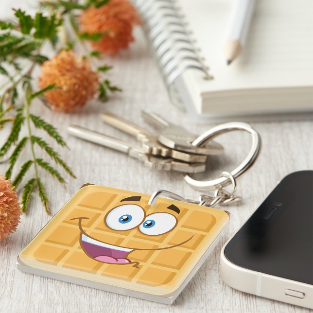 Porte-clefs Gaufre joyeuse Kawaii Nourriture de petit-déjeuner (Créateur téléchargé)