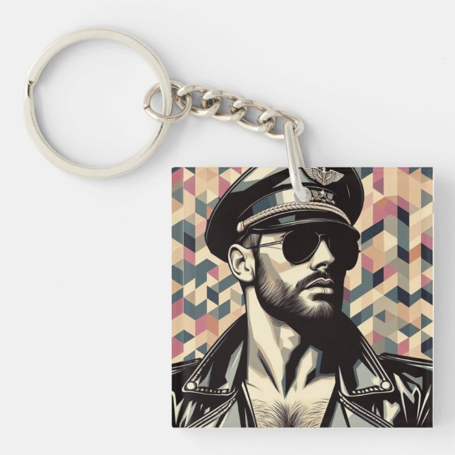 Porte-clefs Gay Leather Daddy Biker Tom de Finlande Hommage Ar (Devant)