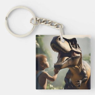 Porte-clefs Géant doux : Le T-Rex amical qui aime un chat