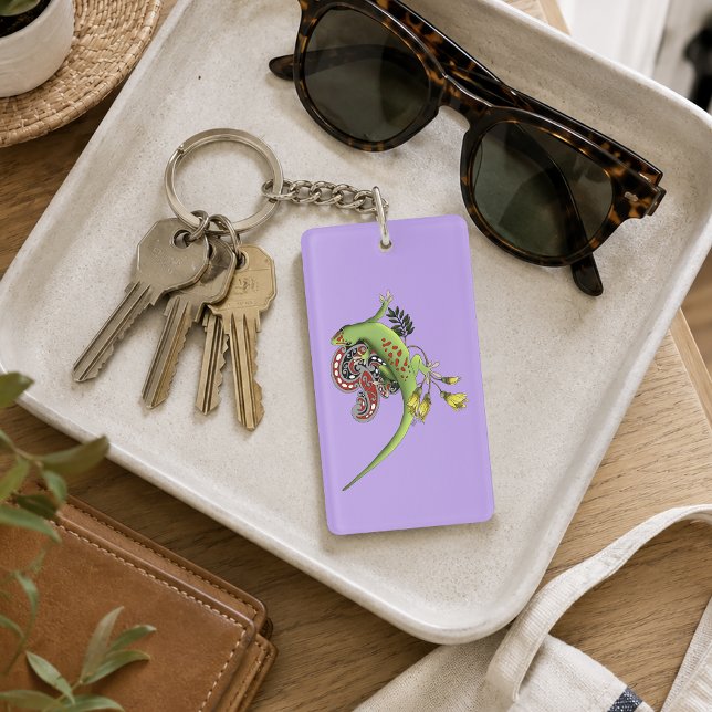 Porte-clefs Gecko Tribal Lavande Vert Rouge (Créateur téléchargé)