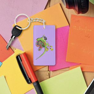 Porte-clefs Gecko Tribal Lavande Vert Rouge