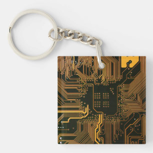 Porte-clefs Geek Sortie carte circuit électronique orange PCB