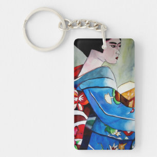 Porte-clefs Geisha japonais avec kimono bleu