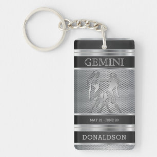 Porte-clefs ♊ Gemini en Mesh noir et argent