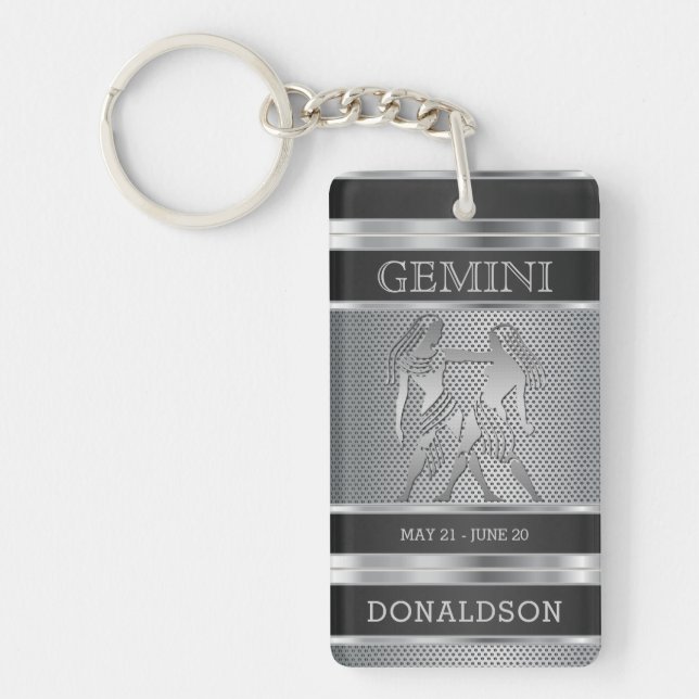 Porte-clefs ♊ Gemini en Mesh noir et argent (Devant)