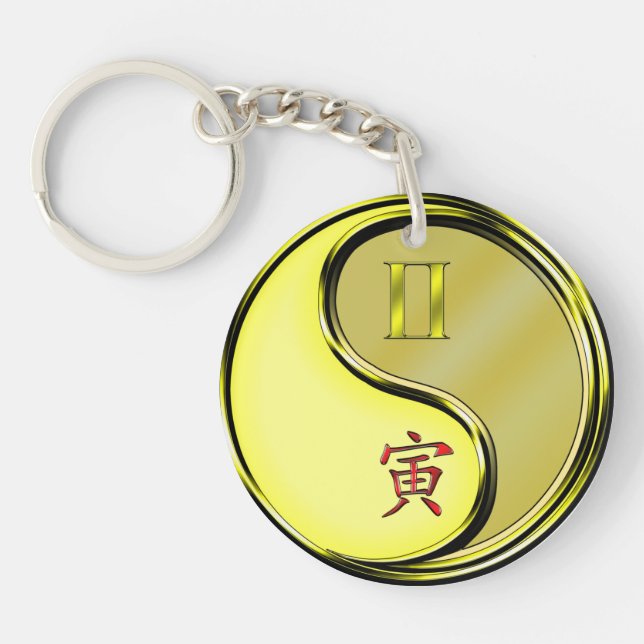 Porte-clefs Gemini et tigre métallique (Devant)