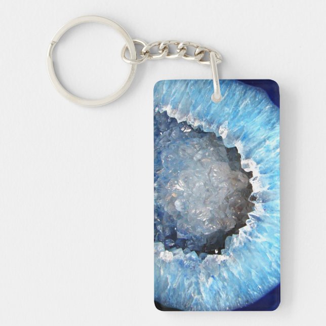 Porte-clefs Géode cristal bleu tombé (Devant)