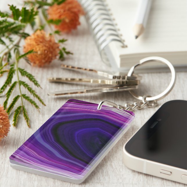 Porte-clefs Géode Violet Tourbillonnant Tombé (Devant droit)