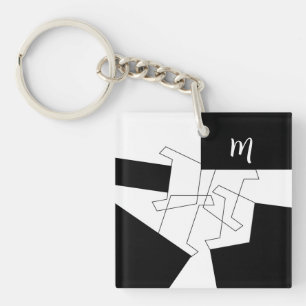 Porte-clefs Géométrique Monogramme Noir Et Blanc Tendance