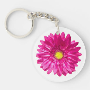 Porte-clefs Gerbera rose marguerite chic floral rond