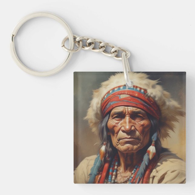 Porte-clefs Geronimo Portrait du chef guerrier indien (Devant)