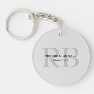 Porte-clefs Gestionnaire de monogrammes gris blanc arrondi