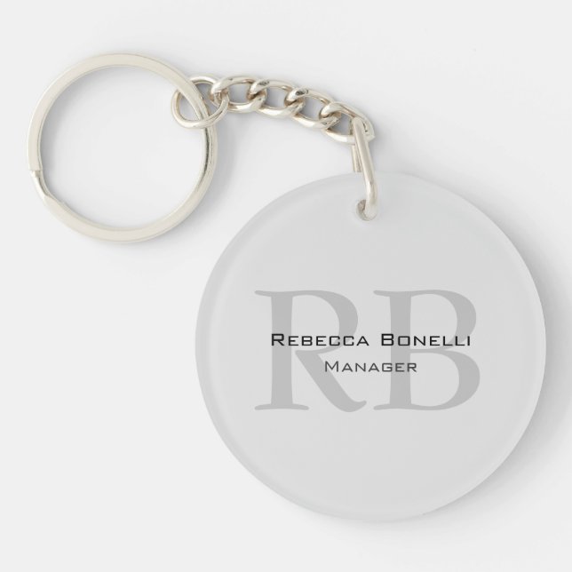 Porte-clefs Gestionnaire de monogrammes gris blanc arrondi (Devant)