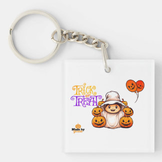 Porte-clefs Ghost mignon avec Bac Citrouille ou traiter Hallow