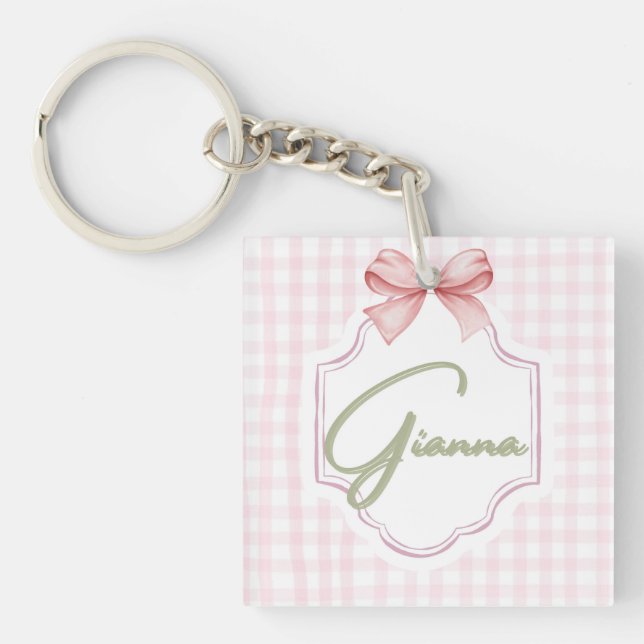Porte-clefs Gianna Baby Girl Nursery Bow&En vichy personnalisé (Devant)