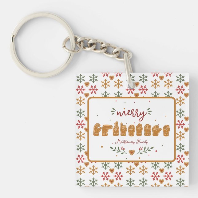 Porte-clefs Gingerbread mains de Noël personnalisées en ASL (Devant)