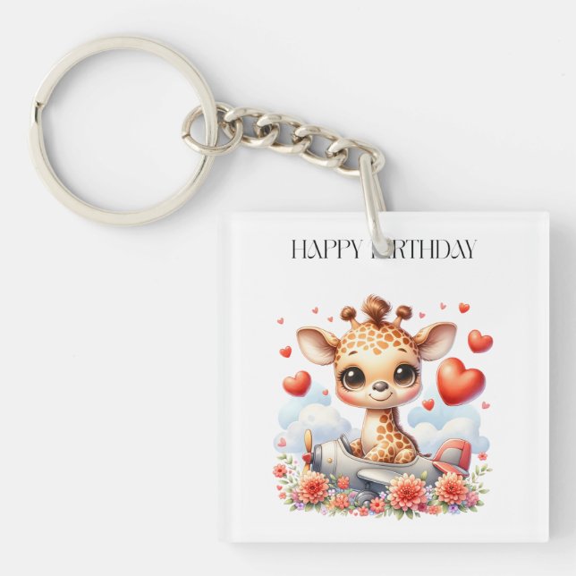 Porte-clefs Girafe Avion Anniversaire (Devant)