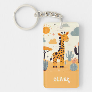 Porte-clefs Girafe de dessin animé mignonne dans la savane