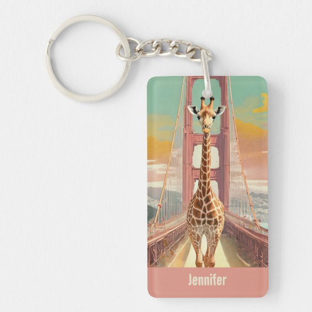 Porte-clefs Giraffe à San Francisco sur le Golden Gate Bridge (Devant)