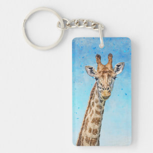 Porte-clefs Giraffe curieuse avec Ciel de Confetti Bleu