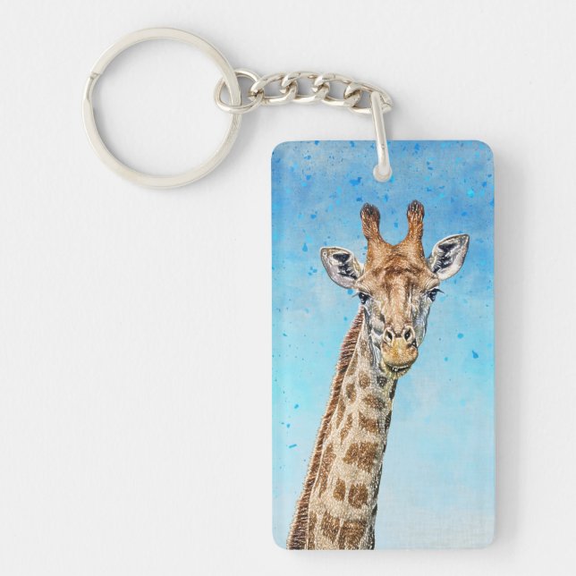 Porte-clefs Giraffe curieuse avec Ciel de Confetti Bleu (Devant)