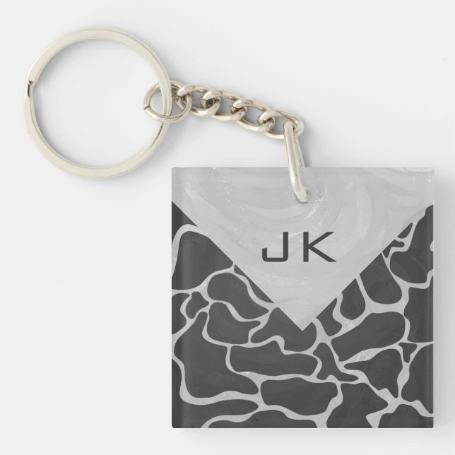Porte-clefs Giraffe Monogramme noir et gris clair (Devant)