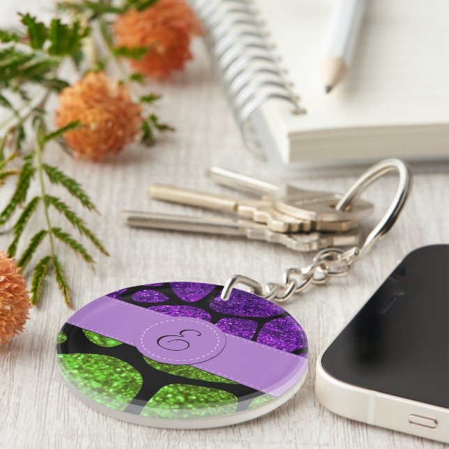 Porte-clefs Giraffe verte, Giraffe violette, Parties scintilla (Devant droit)