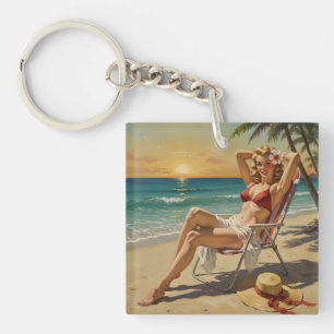 Porte-clefs Girl On the Beach Retro 'les années 50 Pin-up art