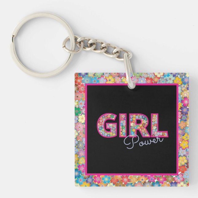 Porte-clefs Girl Power | Fille rose belles femmes Fleurs sauva (Devant)
