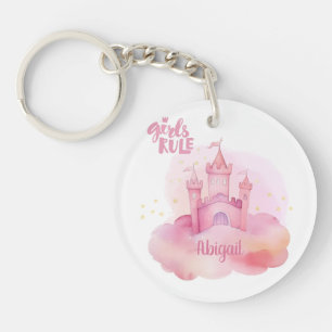 Porte-clefs Girl Rule Palace sur le nuage rose personnalisable