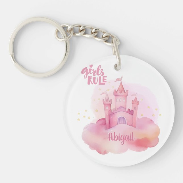 Porte-clefs Girl Rule Palace sur le nuage rose personnalisable (Devant)