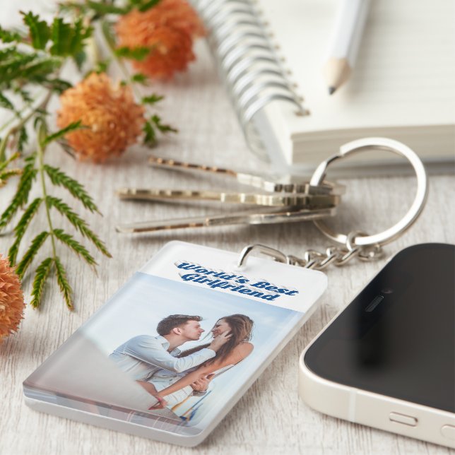 Porte-clefs Girlfriend Photo typographie bleu marine (Devant droit)