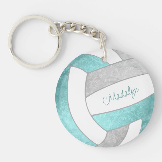 Porte-clefs girly aqua gris keepsaké volleyball cadeaux (Devant)
