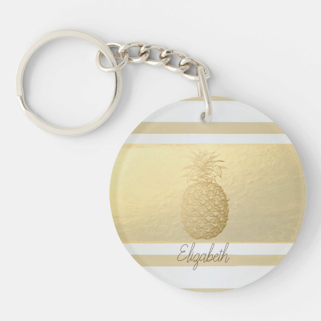 Porte-clefs Girly Modern Gold Stripes, Or Ananas (Devant)