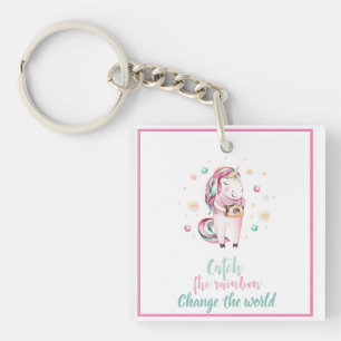 Porte-clefs Girly Pink Unicorn Nom photo