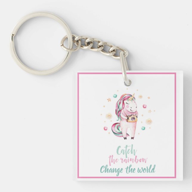 Porte-clefs Girly Pink Unicorn Nom photo (Devant)