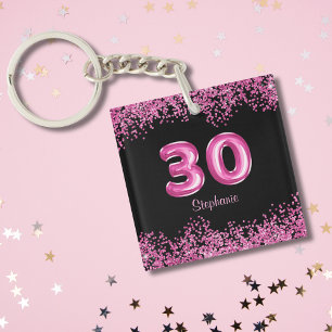 Porte-clefs Glam Black Pink Foil 30e fête d'anniversaire