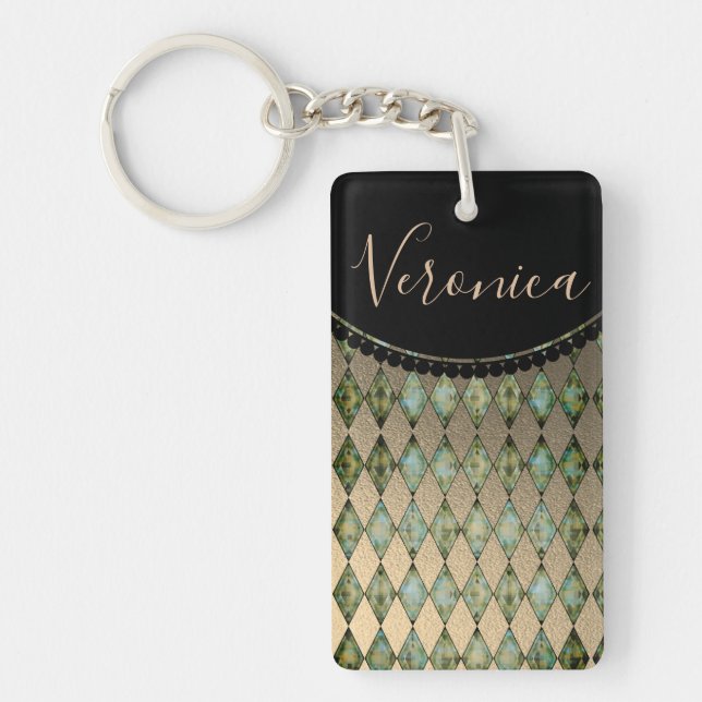 Porte-clefs Glam Gold sage Harlequin Personnalisé (Devant)