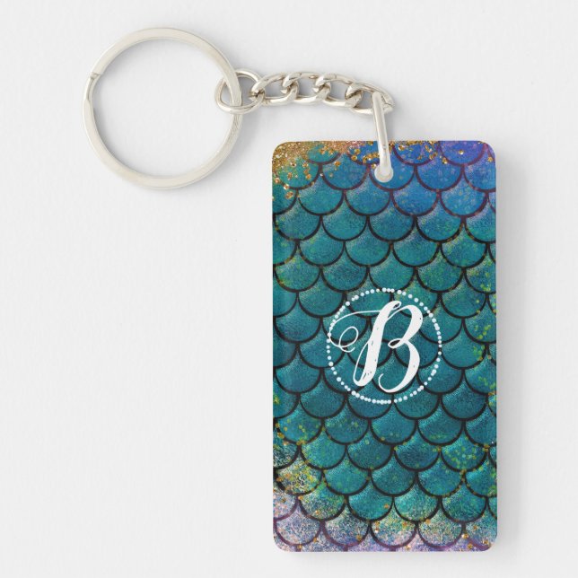 Porte-clefs Glam Mermaid Balances de poisson Turquoise violet  (Devant)