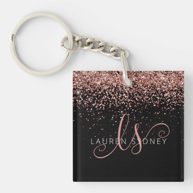 Porte-clefs Glam Rose Gold Parties scintillant Élégant Monogra (Devant)
