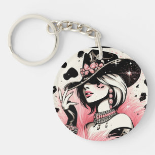 Porte-clefs Glam rustique cow-girl rose pailleté imprimé cuir