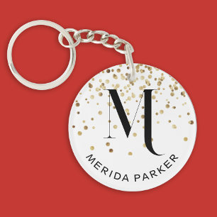 Porte-clefs Glamour stylé Monogramme initial en or blanc paill