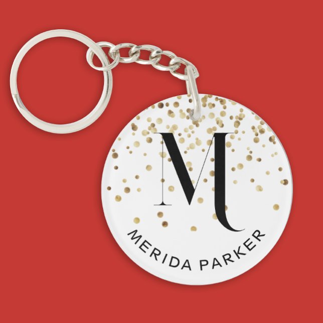 Porte-clefs Glamour stylé Monogramme initial en or blanc paill (Créateur téléchargé)